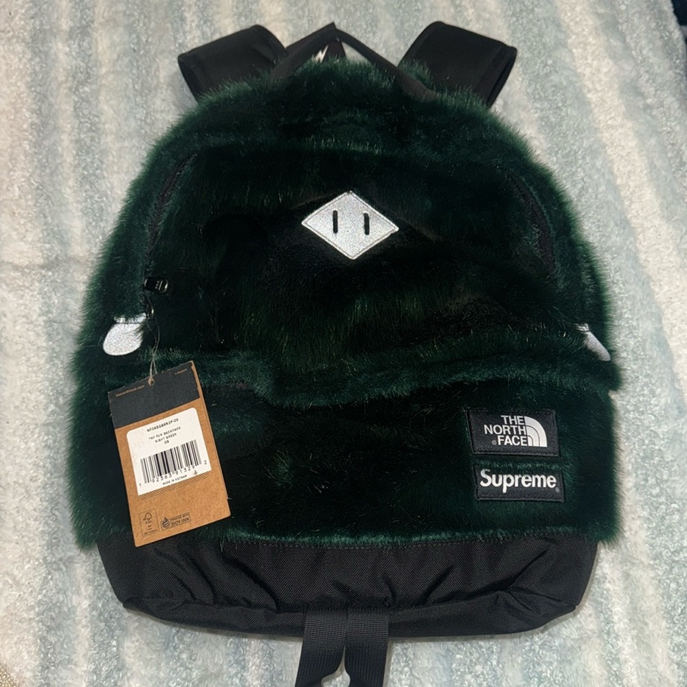 Supreme ft the north face green plush backpack new with tags